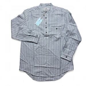 Lee Valley Ireland Cotton Flannel Vertical Stripe Grandpa Long Shirt Small NWT
